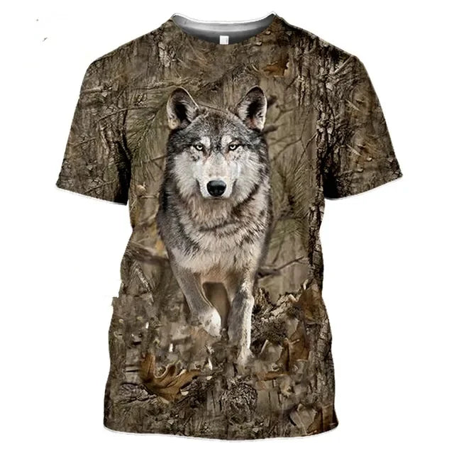 Men's and women's camouflage hunting animal 3D T-shirt,deer,wild boar,wolf print short sleeved shirt,urban fashion