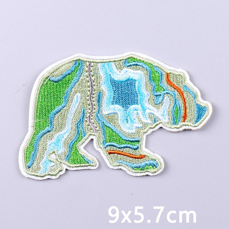 Nature & Wildlife Embroidered Iron-On Patch – Mountains, Animals & Adventure Design
