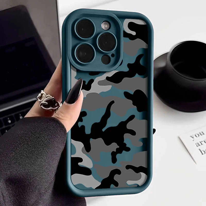 Camouflage Shockproof iPhone Case – Soft TPU Silicone Cover (Models 7–16 Pro Max)