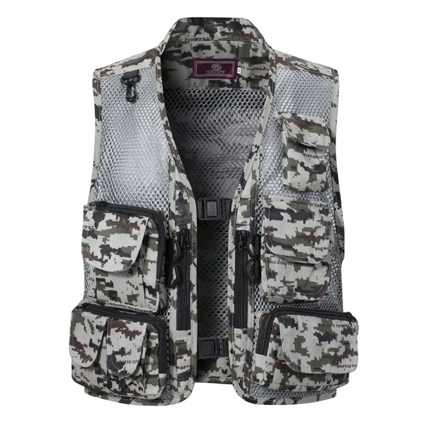 Men's Camouflage Hunting Vest Mesh Breathable Sleeveless Jacket Reporter Director Waistcoat Multi-Pocket Casual Fishing Vest