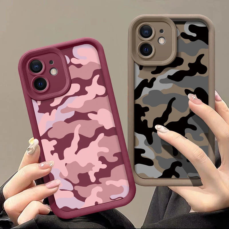 Camouflage Shockproof iPhone Case – Soft TPU Silicone Cover (Models 7–16 Pro Max)