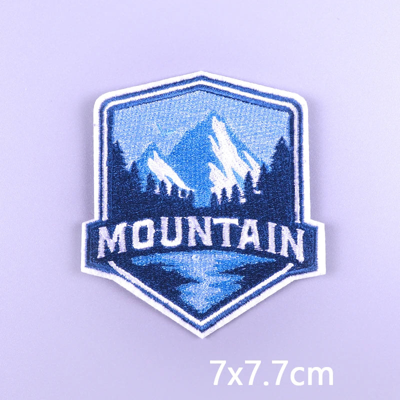 Nature & Wildlife Embroidered Iron-On Patch – Mountains, Animals & Adventure Design