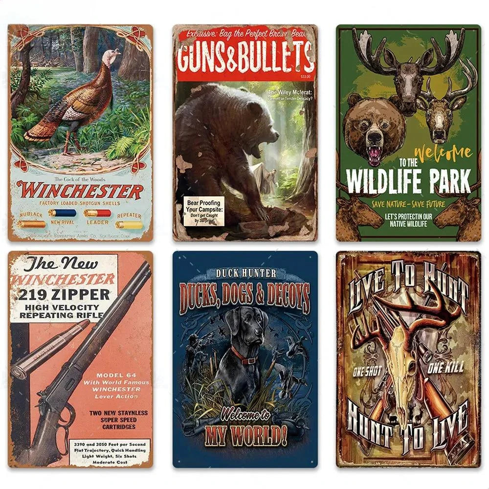 Vintage Hunting Plaque Metal Posters Signs Wall Decor for Man Cave Room Decorative Metal Plate Hunter