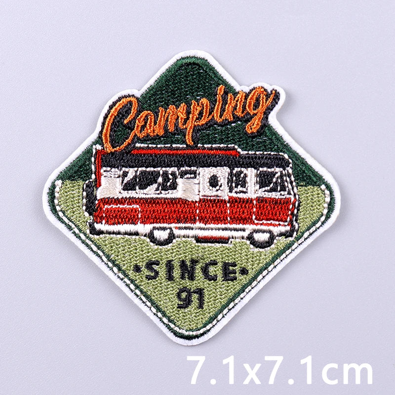Nature & Wildlife Embroidered Iron-On Patch – Mountains, Animals & Adventure Design