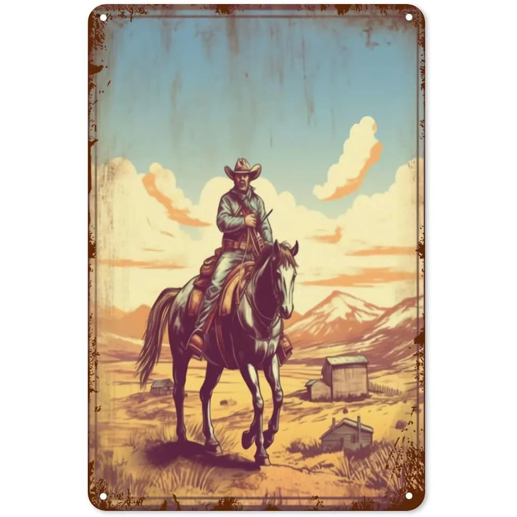 Wild West Cowboys Vintage Metal Tin Signs Wall Decor for Home Garden Garage Man Cave Bars Cafe Clubs Retro Posters Plaque