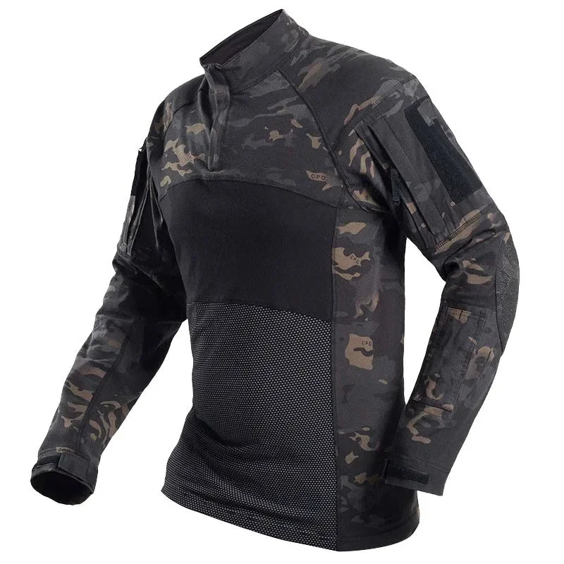 Mens Tactical Shirt 1/4 Zip Hunting Cothes Combat Shirts Fishing Hiking Shirts Casual Pullover Tops Wear-Resistance